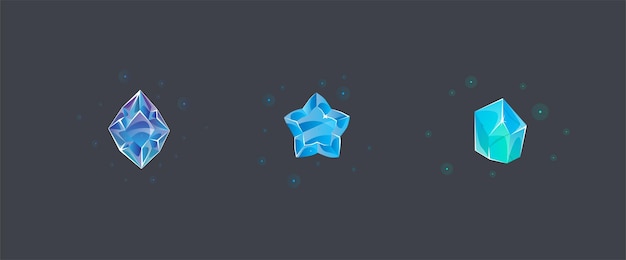 Set de piedras preciosas mágicas Iconos Rombos Estrella Hexágono Artículos para juegos Símbolo esotérico aislado en negro