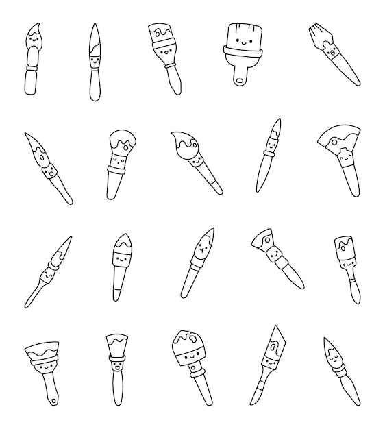El set de pinceles de Kawaii es lindo.