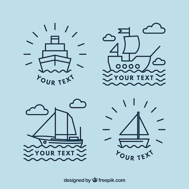 Vector set plano de cuatro logos de barcos lineales