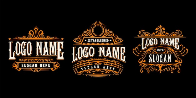 Set plantilla vintage de logotipo ornamental para marca y negocio