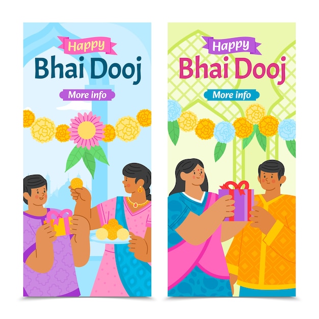 Set de plantillas de banderas verticales dibujadas a mano por Bhai Dooj