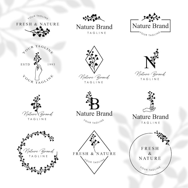 Set de plantillas editables de logotipo de arte de línea floral femenina