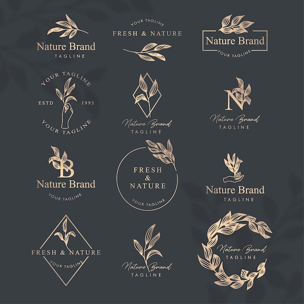 Vector set de plantillas editables de logotipo de arte de línea floral femenina