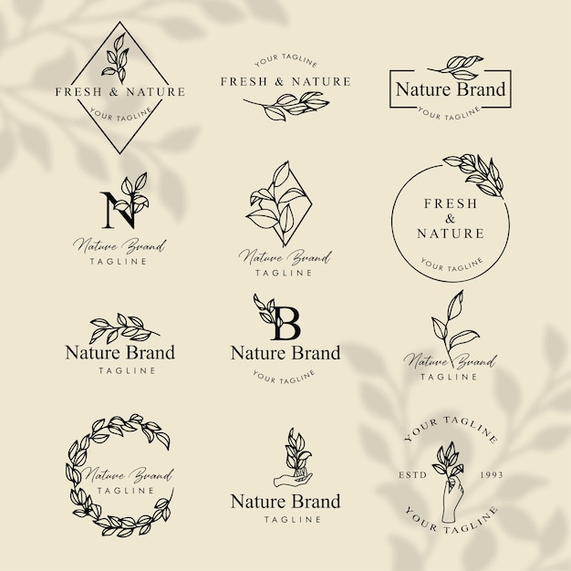 SET DE PLANTILLAS EDITABLES DE LOGOTIPO DE ARTE DE LÍNEA FLORAL FEMENINA