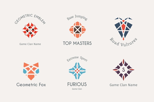 Set de plantillas de logotipos geométricos Símbolos vectoriales para equipos y tripulaciones de deportes alternativos o extremos