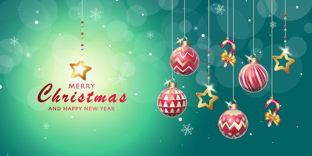 Set de plantillas de tarjetas de felicitación de Navidad con bola de vidrio_caña de caramelo y estrellas doradas_Perfecto para cartel