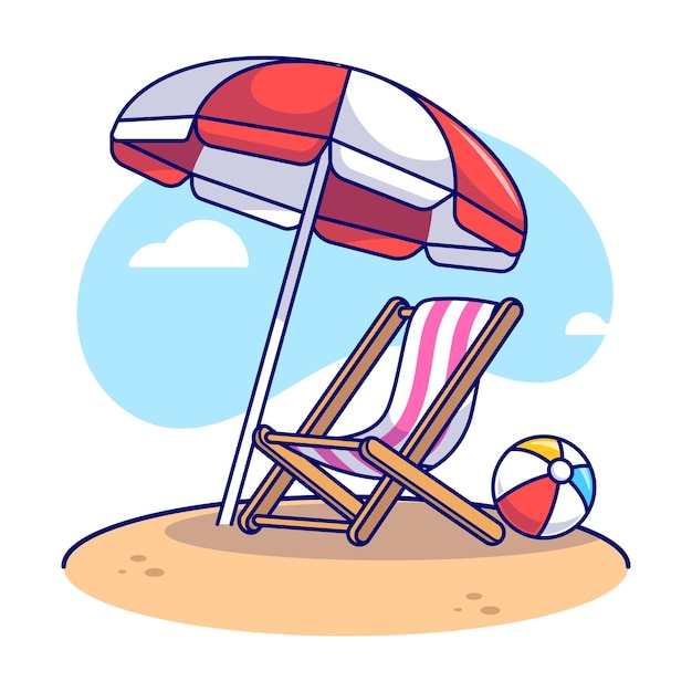 Vector set de playa de verano con pabellón e ilustración de bola