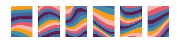 Set de portada de ondas de color de estilo de los años 60 y 70 Vector retro fondo ondulado