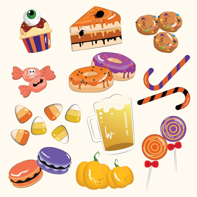 Vector set de postres de halloween