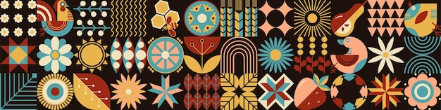 Set de primavera de Pascua de 36 iconas patrón conceptual geométrico positivo flores de una forma simple en t