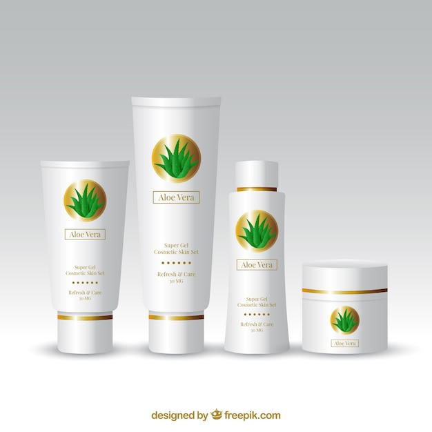 Vector set de productos de aloe vera en estilo realista