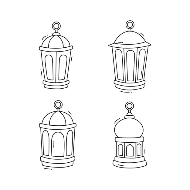 Set Ramadan Lantern Lineart aislado en un fondo blanco