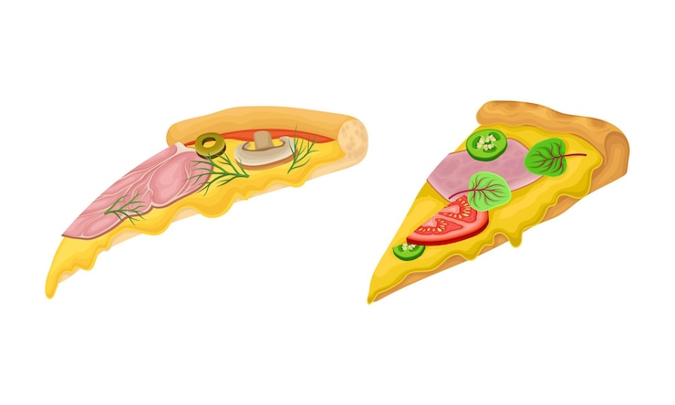 Vector set de rebanadas de pizza ilustración vectorial de un plato tradicional italiano de comida rápida