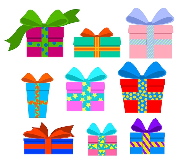 Vector set de regalos en cajas multicolores con cinta