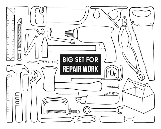 Vector set para reparaciones alrededor de la casa sobre un fondo blanco