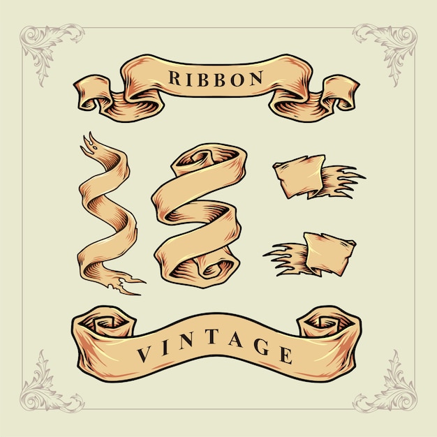 Vector set ribbon vintage classic