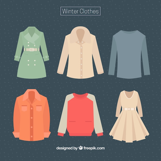 Vector set de ropa de invierno femenina y masculina