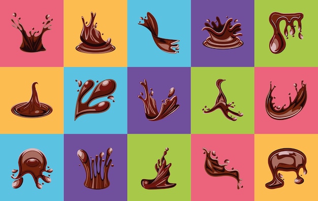Vector set de salpicaduras de chocolate cacao