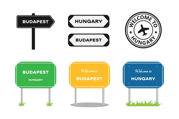 Set de señales de tráfico de Hungría Bienvenido a Hungría etiqueta o pegatina ciudad de Budapest