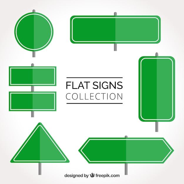 Set de señales de tráfico verde en diseño plano