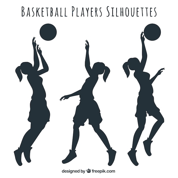 Vector set de siluetas femeninas de jugadoras de baloncesto