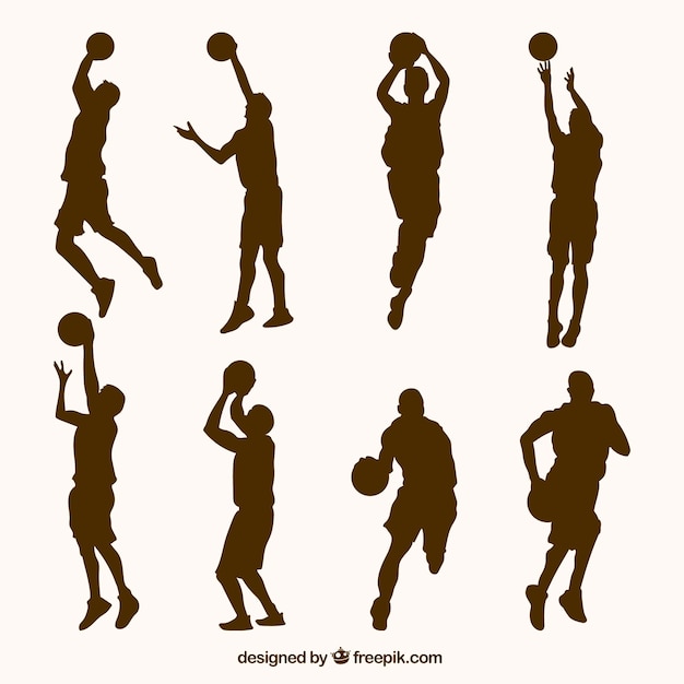 Vector set de siluetas de jugadores de baloncesto