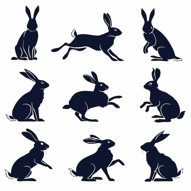 Set de siluetas de liebres y conejos