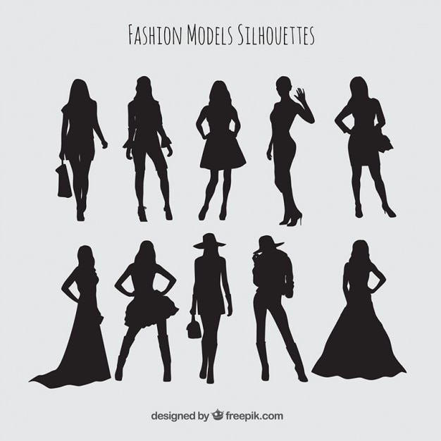 Vector set de siluetas de modelos con ropa estilosa