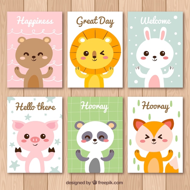 Set de simpáticas tarjetas de animales con mensajes