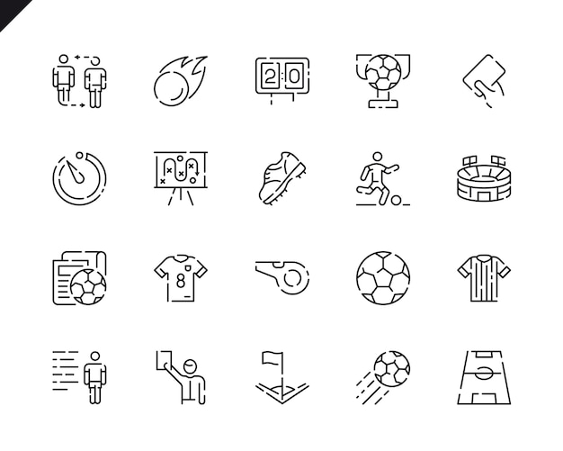 Set simple iconos de línea de fútbol para el sitio web y aplicaciones móviles.