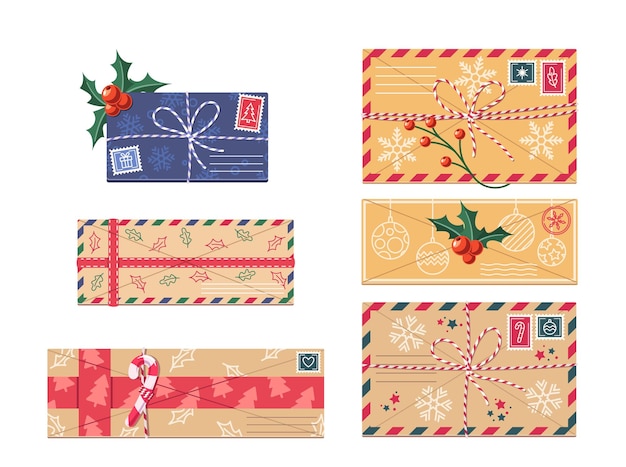 Set de sobres festivos de Navidad con colores y elementos decorativos como los copos de nieve de Holly