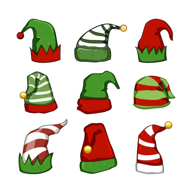 El set de sombrero de Santa Elfa Ilustración vectorial de dibujos animados
