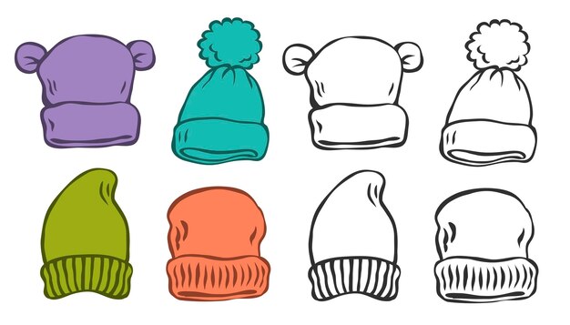 Vector set de sombreros de invierno para niños