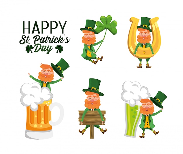 Set st patrick hombre con vaso de cerveza y herradura