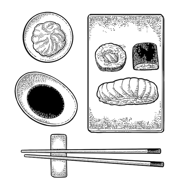 Set Sushi Chopsticks wasabi salsa de soja nigiri rolls board