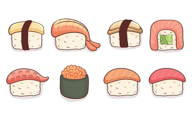 Set de sushi kawaii dibujado a mano