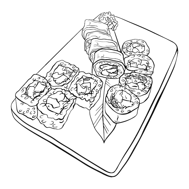 Set de sushi y roll japonés, plato para servir.