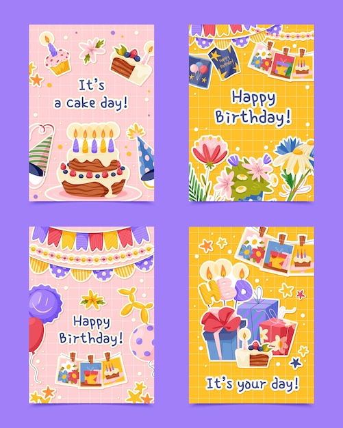Set de tarjetas adhesivas de cumpleaños dibujadas a mano