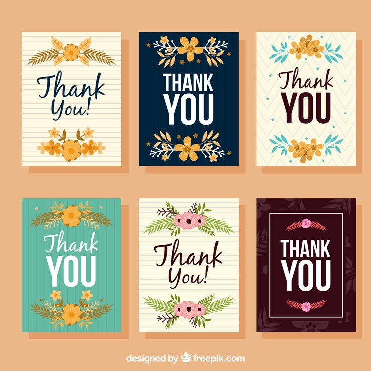 Vector set de tarjetas de agradecimiento vintage