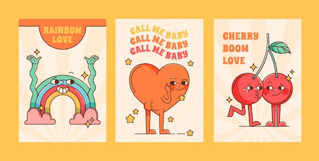 Set de tarjetas de amor dibujadas a mano
