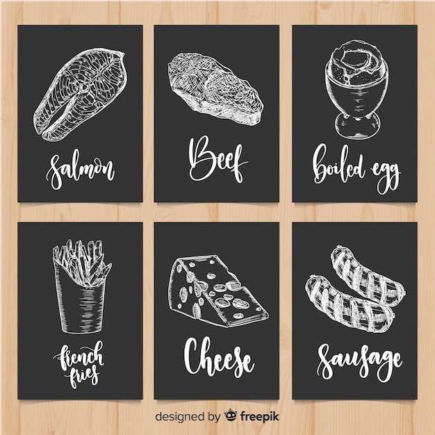 Vector set tarjetas comida pizarra