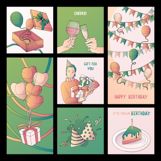 Set de tarjetas de cumpleaños