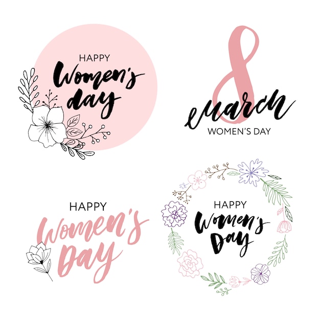Set de tarjetas de felicitación del día internacional de la mujer.