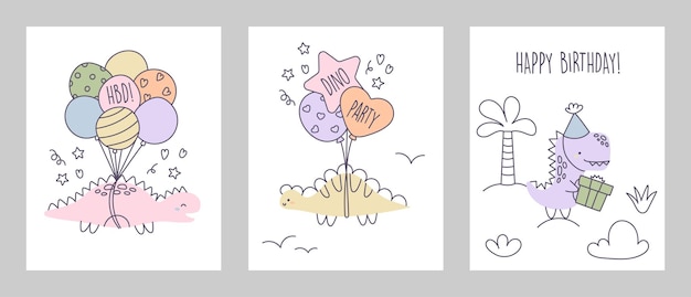 Set de tarjetas de felicitación de dinosaurios con carteles de felicitación con dinosaurios de cumpleaños con dinosaurios