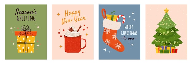 Set de tarjetas de felicitación de Feliz Navidad y Feliz Año Nuevo