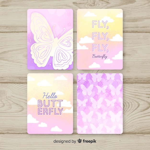 Set de tarjetas de mariposas en acuarela