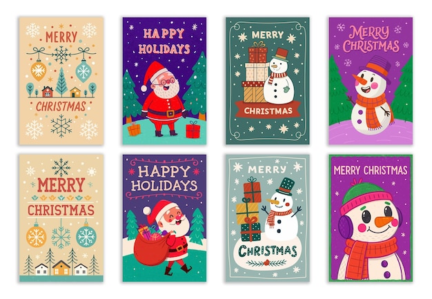 Set de tarjetas de Navidad dibujadas a mano para la temporada de vacaciones