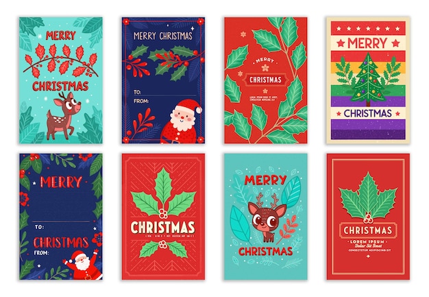 Set de tarjetas de Navidad dibujadas a mano para la temporada de vacaciones