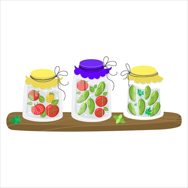 Vector set tarros caseros de conserva de las verduras