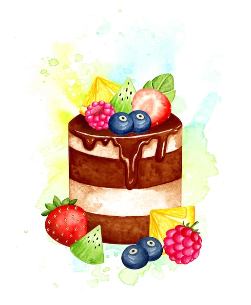 Vector set de tarta de frutas acuarela